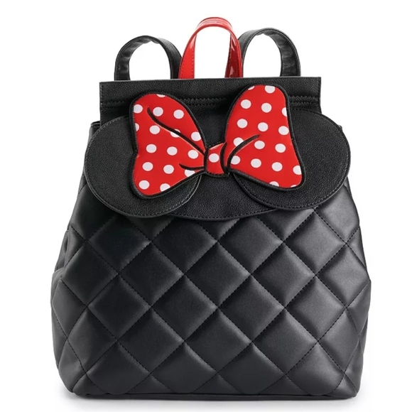 Disney Minnie Mouse Red Bow Quilted Black Backpack by Dani Danielle Nicole NWOT - Picture 1 of 6